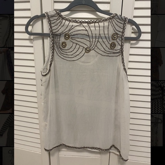Cream and Silver Beaded Tank Top - Picture 4 of 5